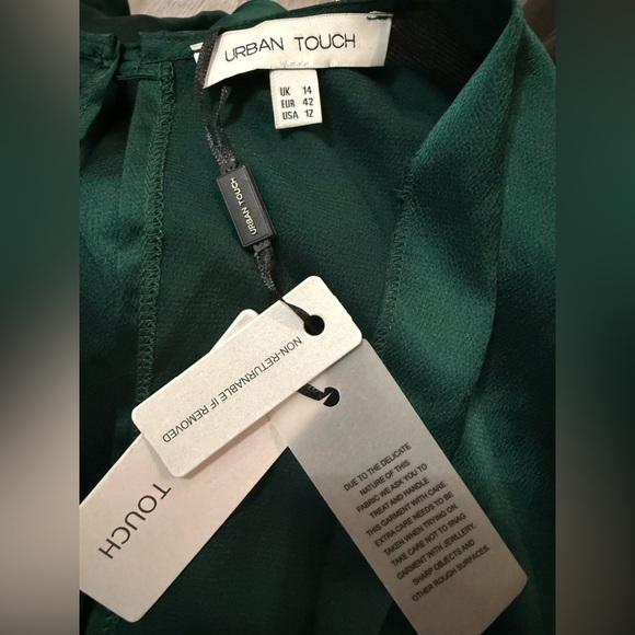 Deep Green Satin Wrap Mini Dress with Ruffle Hem - Picture 5 of 7